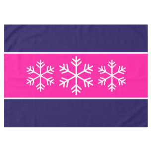 Alpine Snowflakes Bright Pink Navy Blue Stripes Tablecloth