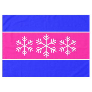 Alpine Snowflakes Bright Pink Royal Blue Stripes Tablecloth