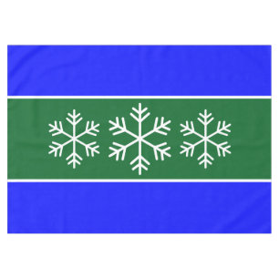 Alpine Snowflakes Forest Green Royal Blue Stripes Tablecloth
