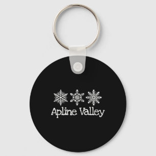Alpine Valley Mountain Ski Skier Skiing Snowflakes Key Ring
