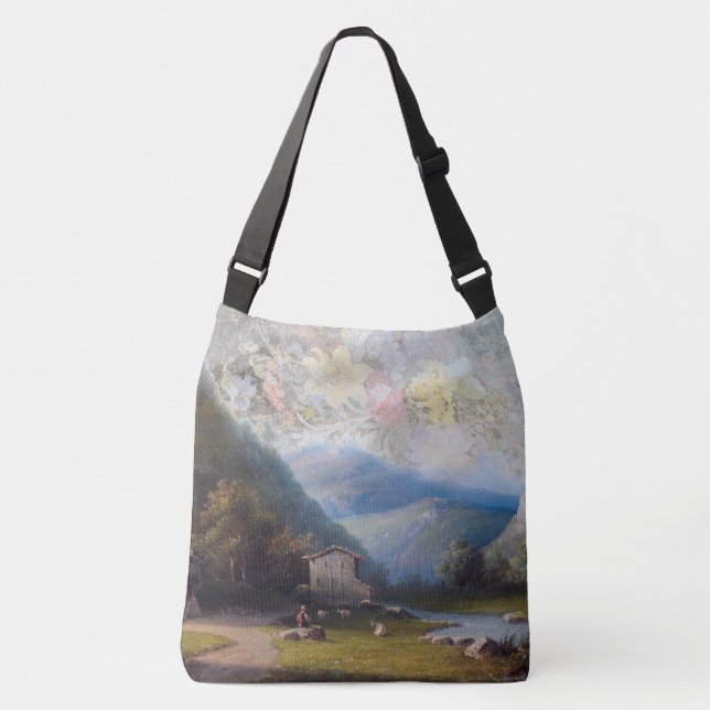 Alpine Wildflower Flowers & Alps Town Tote Bag (Front)