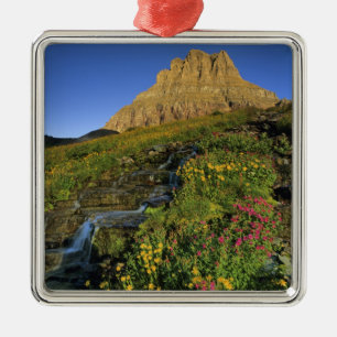 Alpine wildflowers & Mt Clements at Logan Pass Metal Tree Decoration