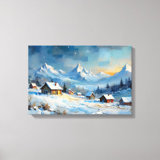 Alpine Winter Village Under Starlit Sky Canvas Print