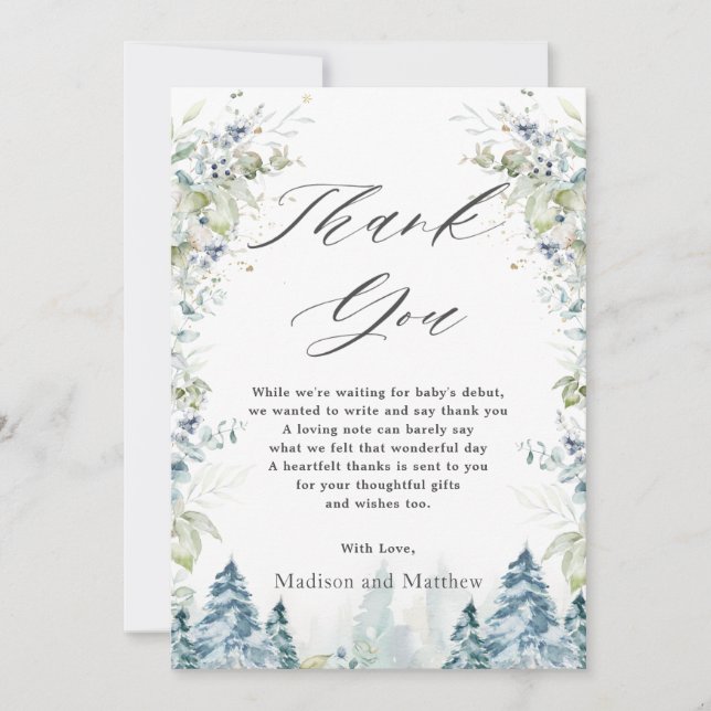 Alpine Winter Wonderland Baby Shower Birthday  Thank You Card (Front)