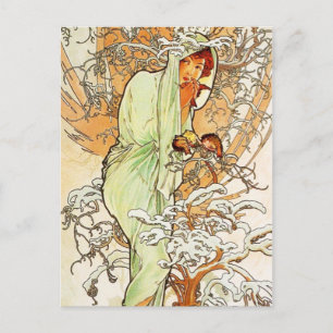 Alpohnse Mucha Winter Postcard