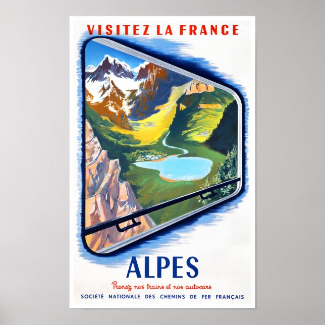 Alps by train France vintage travel Poster (Front)
