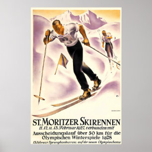 Alps Mountain Cross-country Ski Saint Moritz Poster