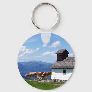 Alps Mountain Scene with Alpine Cows Key Ring