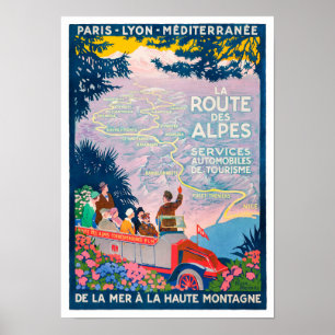 Alps route France vintage travel Poster
