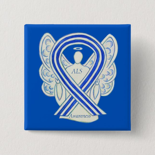 ALS Angel Awareness Ribbon Custom Art Pin (Front)