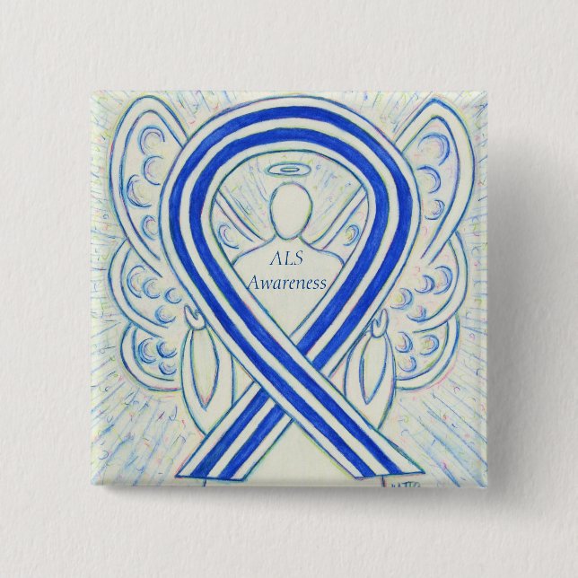 ALS Angel Awareness Ribbon Custom Art Pin (Front)