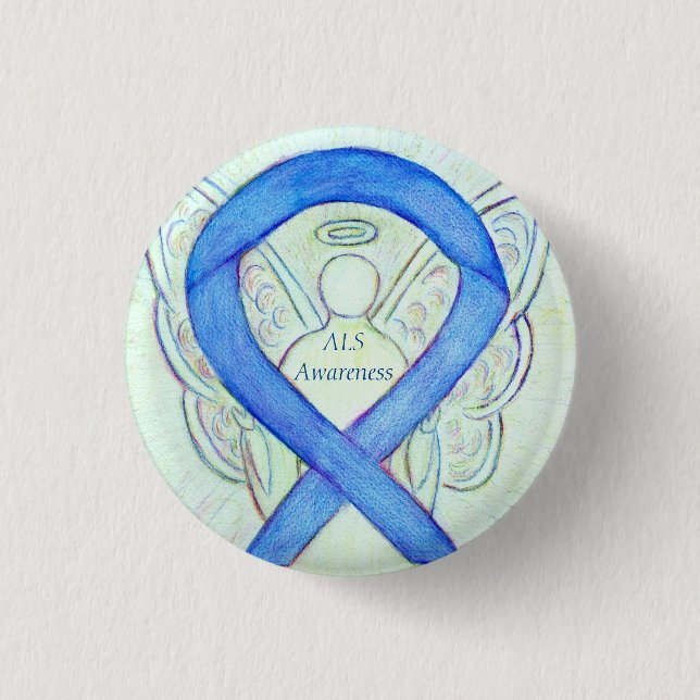 ALS Angel Awareness Ribbon Custom Art Pin (Front)