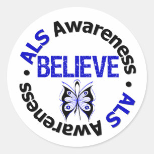 ALS Awareness Believe Butterfly Ribbon Classic Round Sticker