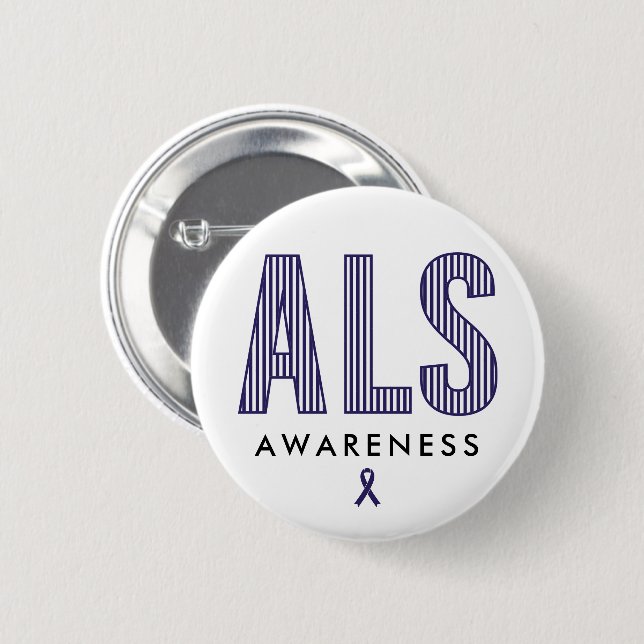 ALS Awareness Blue Ribbon 6 Cm Round Badge (Front & Back)