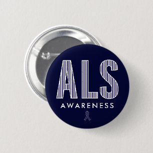 ALS Awareness Blue Ribbon 6 Cm Round Badge