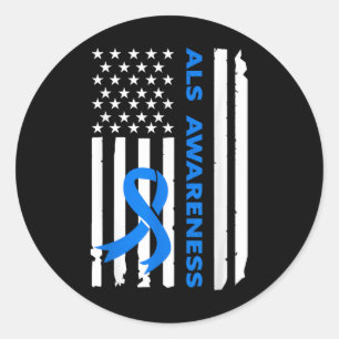 Als Awareness Blue Ribbon American Flag  Classic Round Sticker