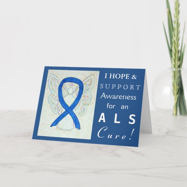 ALS Awareness Blue Ribbon Angel Greeting Cards (Front)