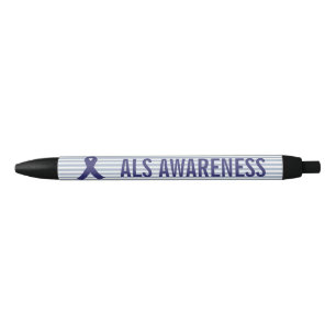 ALS Awareness Blue Ribbon Black Ink Pen