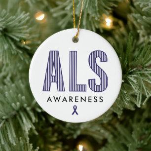 ALS Awareness Blue Ribbon Ceramic Tree Decoration