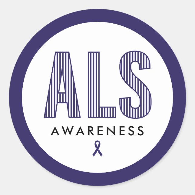 ALS Awareness Blue Ribbon Classic Round Sticker (Front)