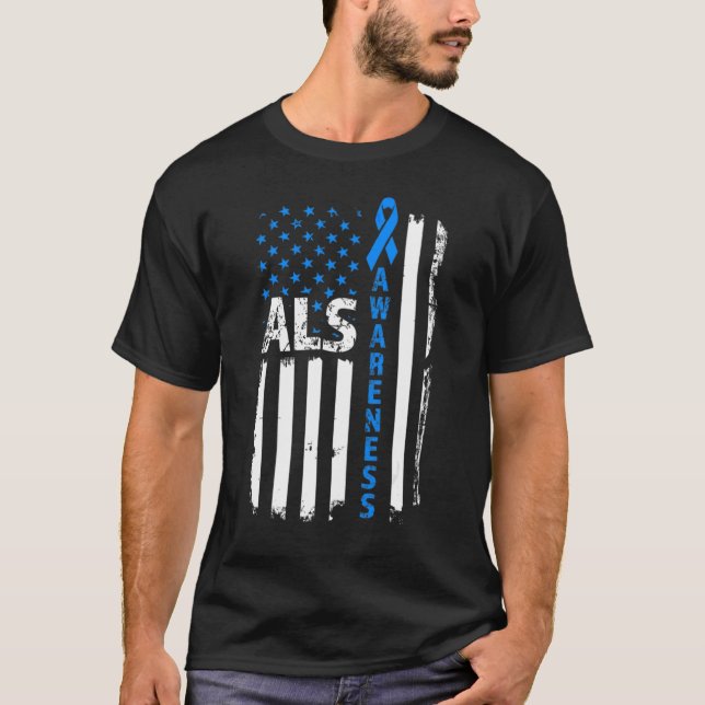 Als Awareness Blue Ribbon Us America Flag 2022 T-Shirt (Front)