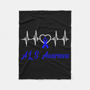 Als Awareness Heartbeat Love Blue Ribbon Support F Fleece Blanket