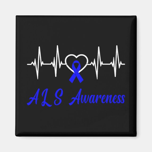 Als Awareness Heartbeat Love Blue Ribbon Support F Magnet (Front)