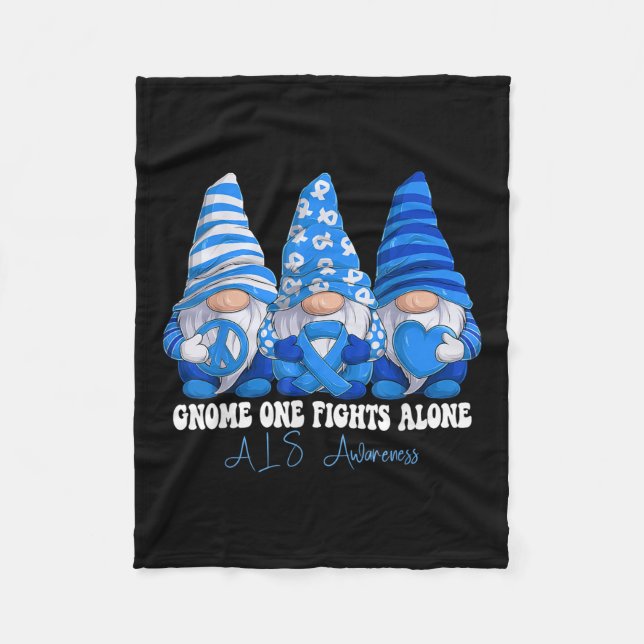 Als Awareness Month Blue Ribbon Gnomies Support  Fleece Blanket (Front)