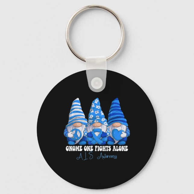 Als Awareness Month Blue Ribbon Gnomies Support  Key Ring (Front)