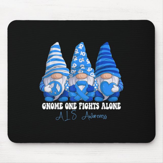 Als Awareness Month Blue Ribbon Gnomies Support  Mouse Mat (Front)