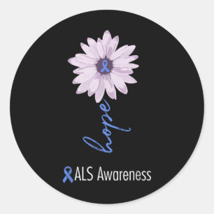 Als Awareness Month Blue Sunflower Ribbon Als Warr Classic Round Sticker