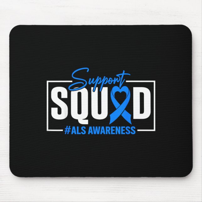Als Awareness Month Support Team Blue Ribbon Mouse Mat (Front)