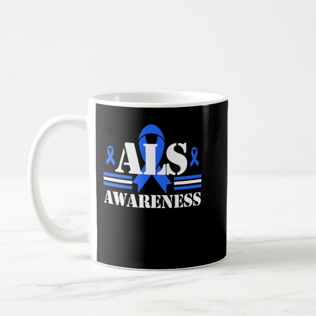 ALS Awareness Patient Support Gift Blue Ribbon Rec Coffee Mug (Left)