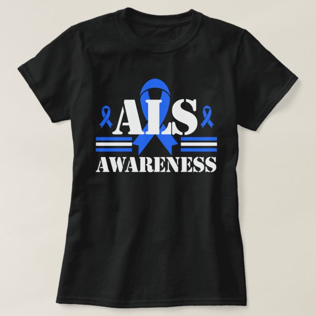 ALS Awareness Patient Support Gift Blue Ribbon Rec T-Shirt (Design Front)