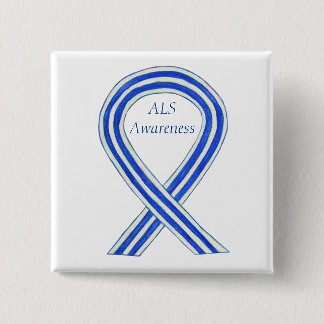 ALS Awareness Ribbon Custom Art Button Pins (Front)
