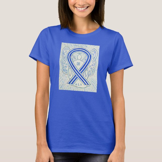 ALS Blue Awareness Ribbon Angel Custom Shirt (Front)