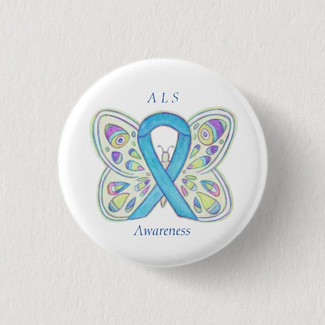 ALS Blue Butterfly Awareness Ribbon Custom Art Pin (Front)