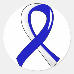 ALS Blue White Ribbon 3 Classic Round Sticker