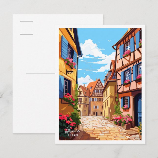 Alsace France Art Vintage Travel Illustration Postcard (Front/Back)