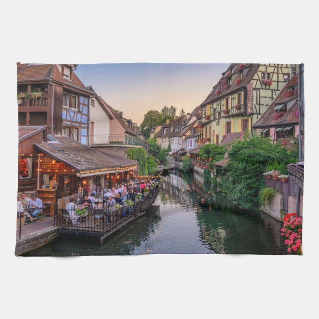 Alsace France Flower Water Canal                  Tea Towel (Horizontal)