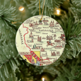 Alsace Lorraine France Illustrated Map Ceramic Tree Decoration