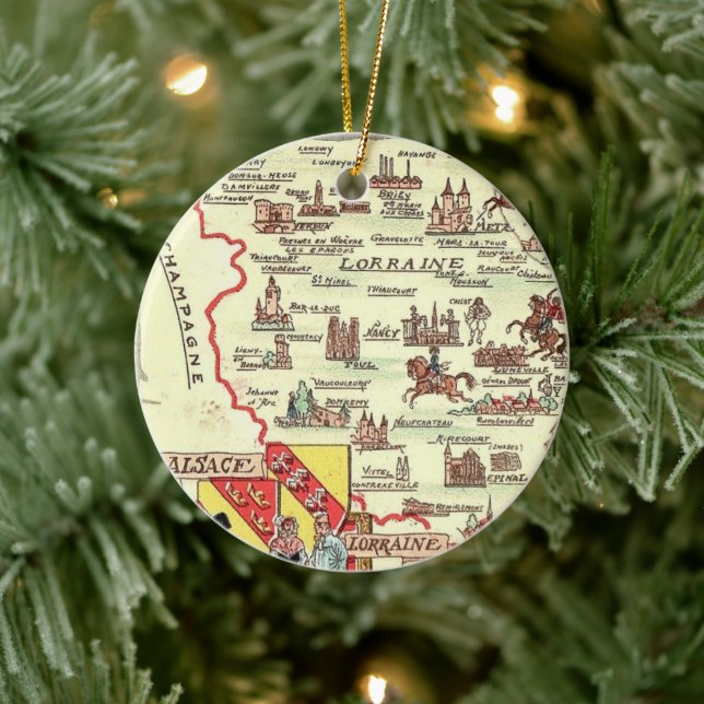 Alsace Lorraine France  Illustrated Map  Ceramic Tree Decoration (Tree)