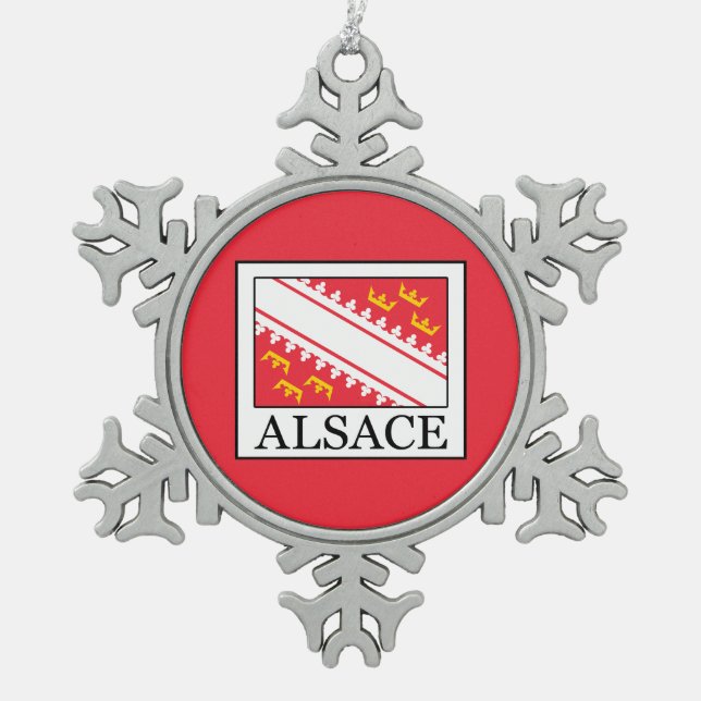 Alsace Snowflake Pewter Christmas Ornament (Front)