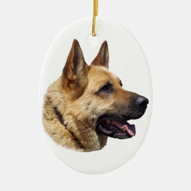 Alsatian German shepherd dog portrait Ceramic Tree Decoration (Front)