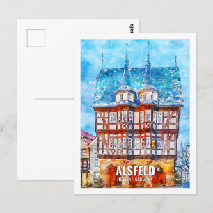 Alsfeld Hessen Germany Travel Place Watercolor Postcard