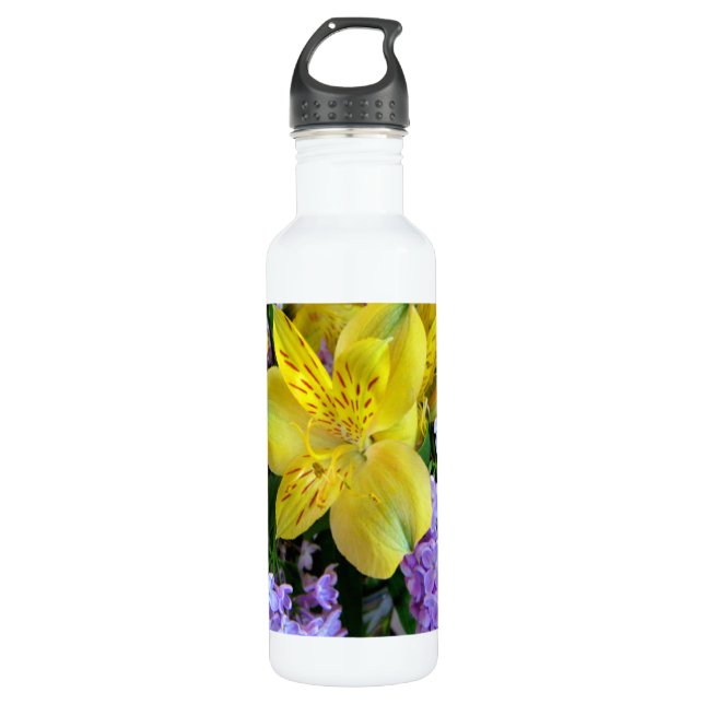 Alstroemeria and  Lilacs Flowers 710 Ml Water Bottle (Front)