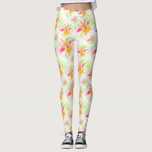 Alstroemeria floral Peruvian lily art leggings (Front)