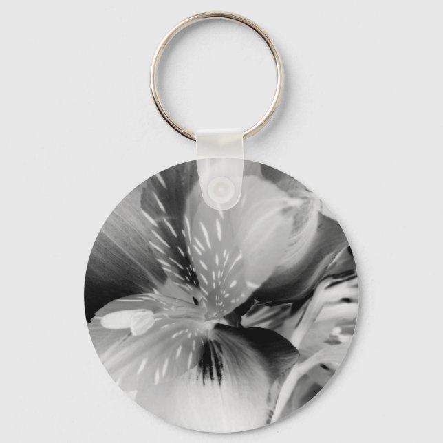 Alstroemeria Peruvian Lily Flower in Black & White Key Ring (Front)