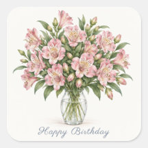Alstroemeria Pink Happy Birthday Stickers