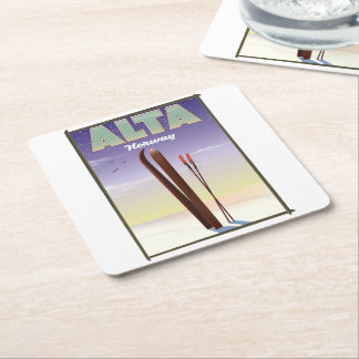 ALTA Norway ski travel poster Square Paper Coaster